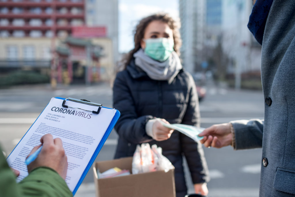 Coronavirus in city, a prevention and protection concept.